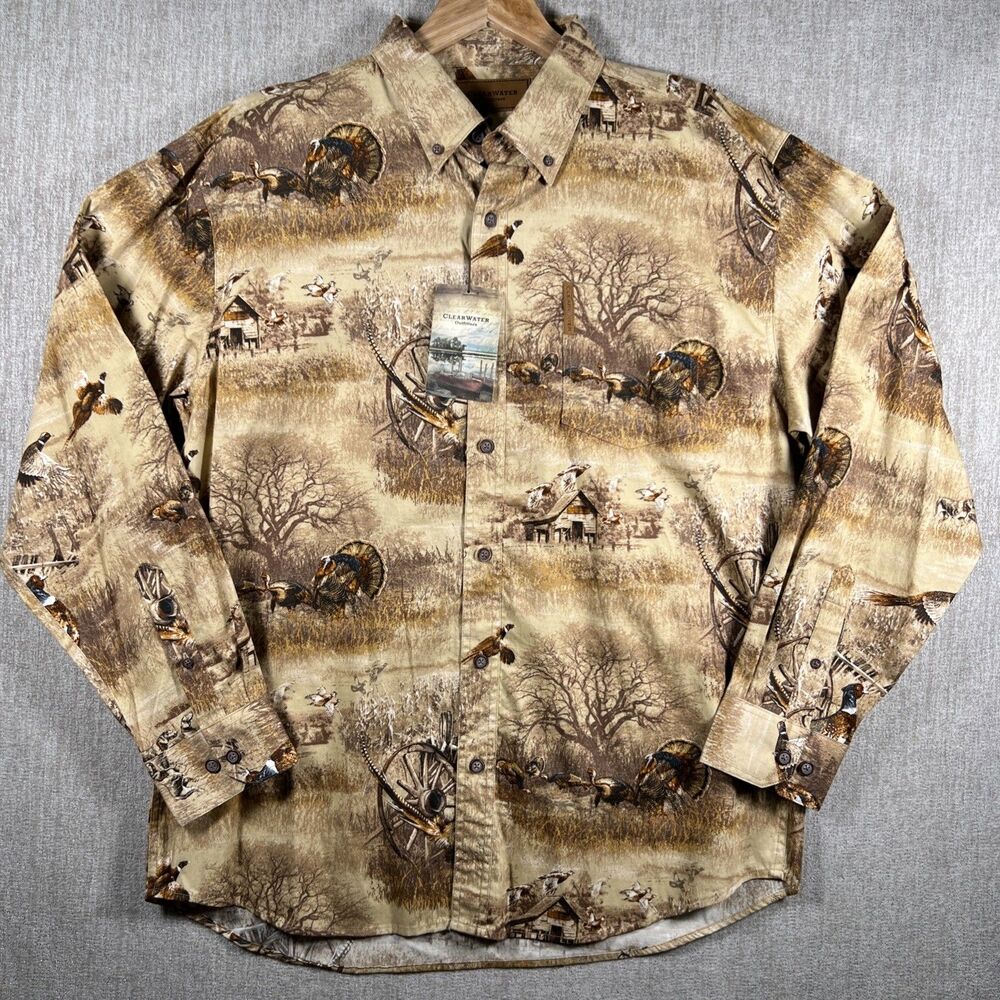 Vintage Clearwater NWT Turkey Hunting Print Button Down Shirt Mens Large Outdoor
